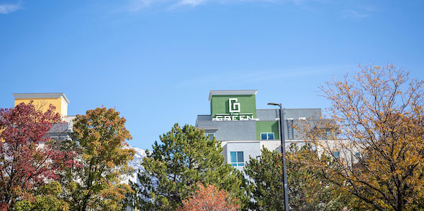An image of "The Green" an apartment complex on main campus.