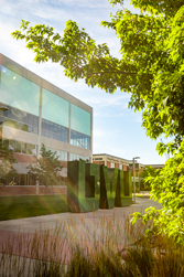 An image of large UVU letters in a courtyard.