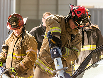 Fire cheif using jaws of life