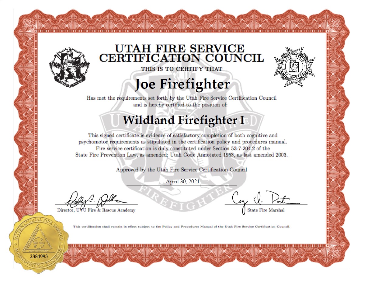 Utah Fire And Rescue Academy Certification Page Utah Fire And Rescue