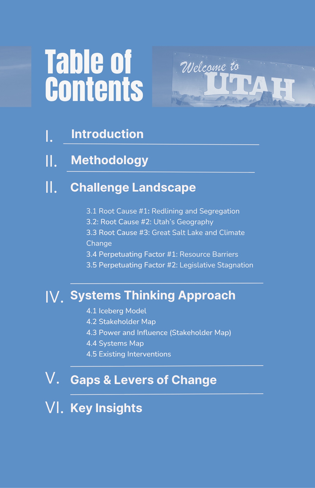 Table on contents of our written report submission.