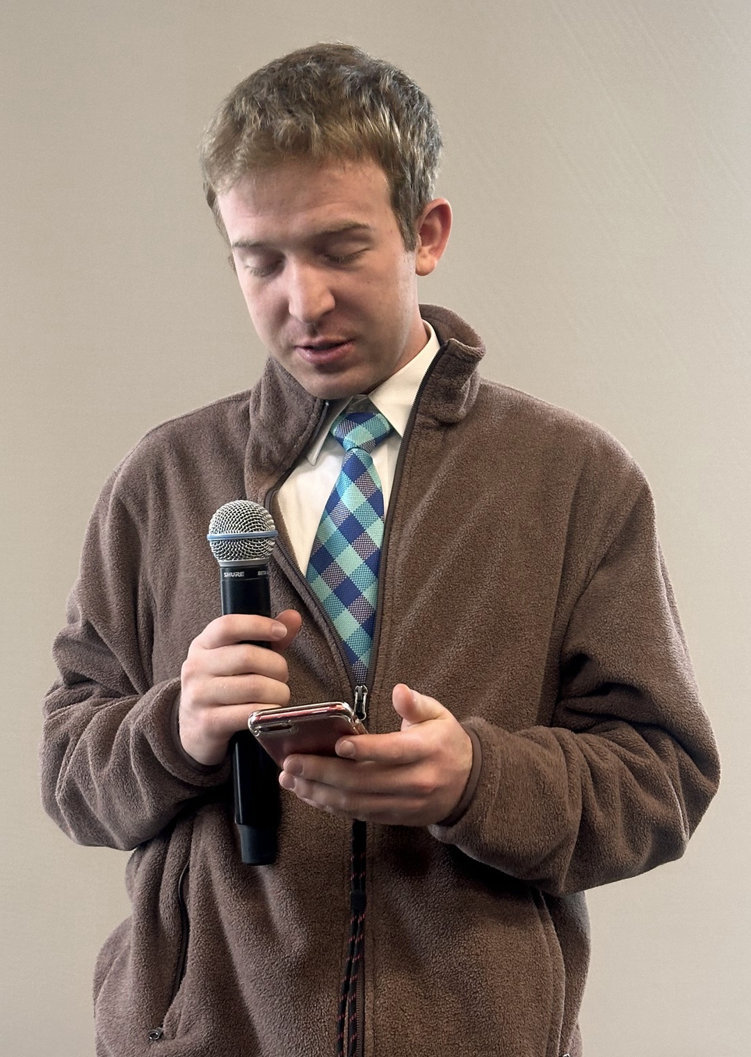Q&A session: questions asked by (L to R):  Garrett Bingham, Alley Holt and Samuel Oleson.