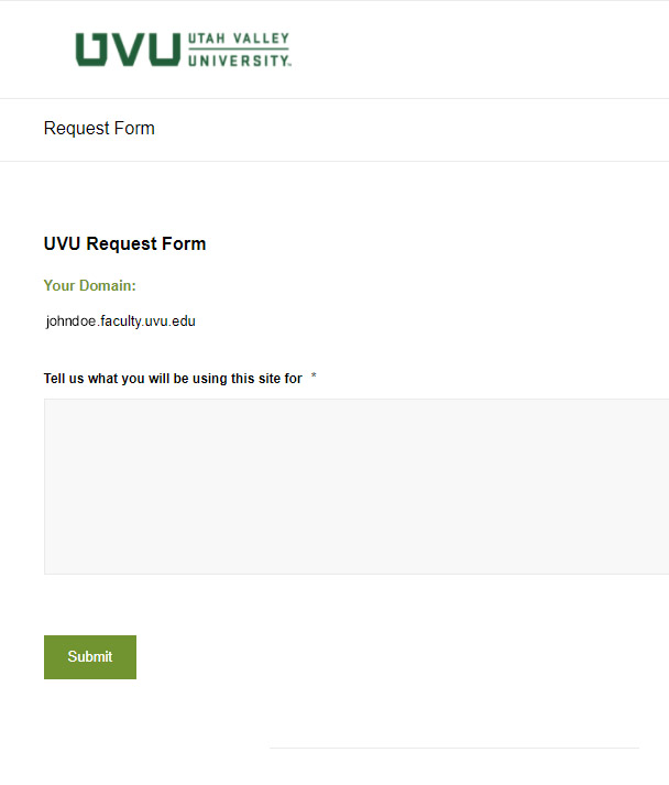 Form submission for requesting a new site