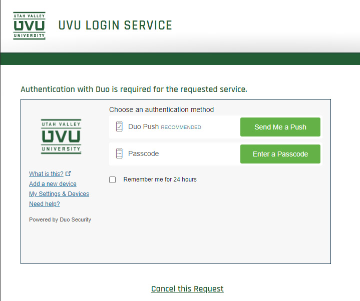 CAS authentication screen