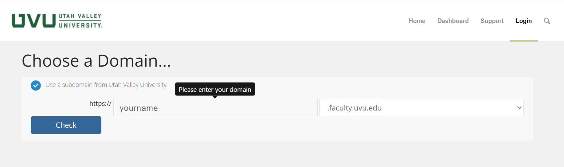 Screenshot of URL selection page.