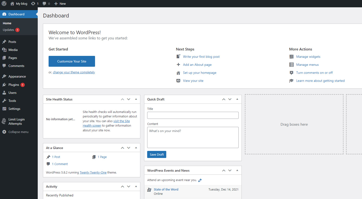 Screenshot of WordPress dashboard.