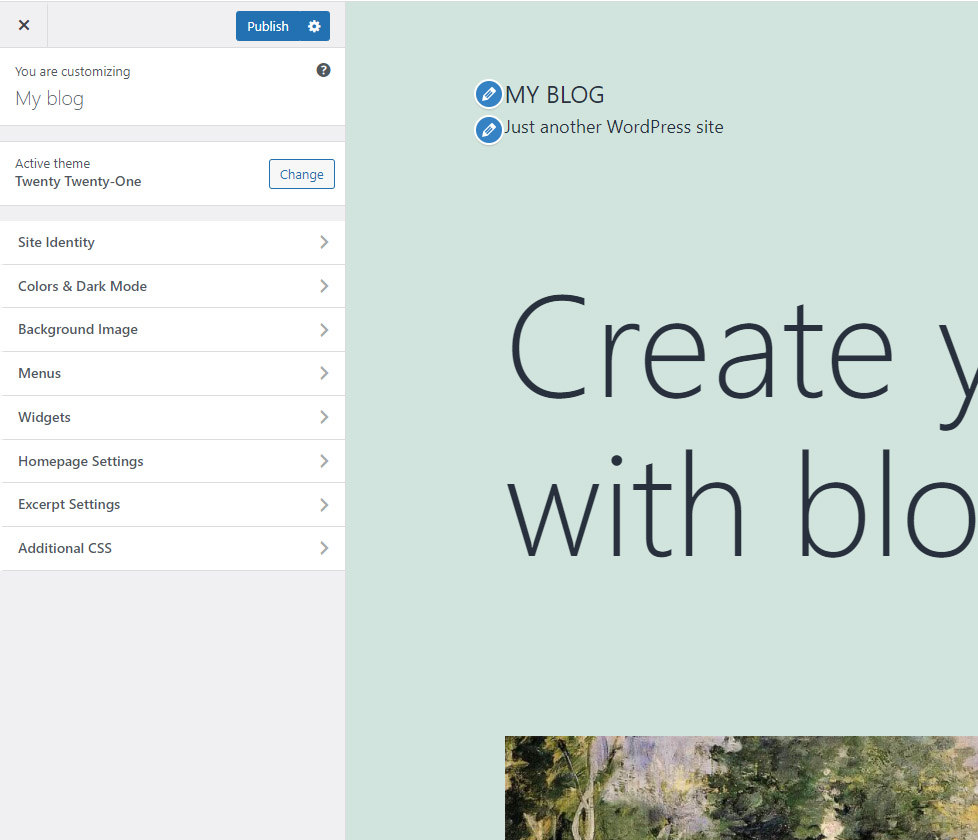 Appearance options in WordPress