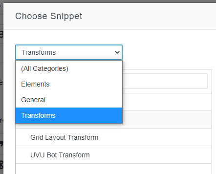 Select from the snippet dropdown