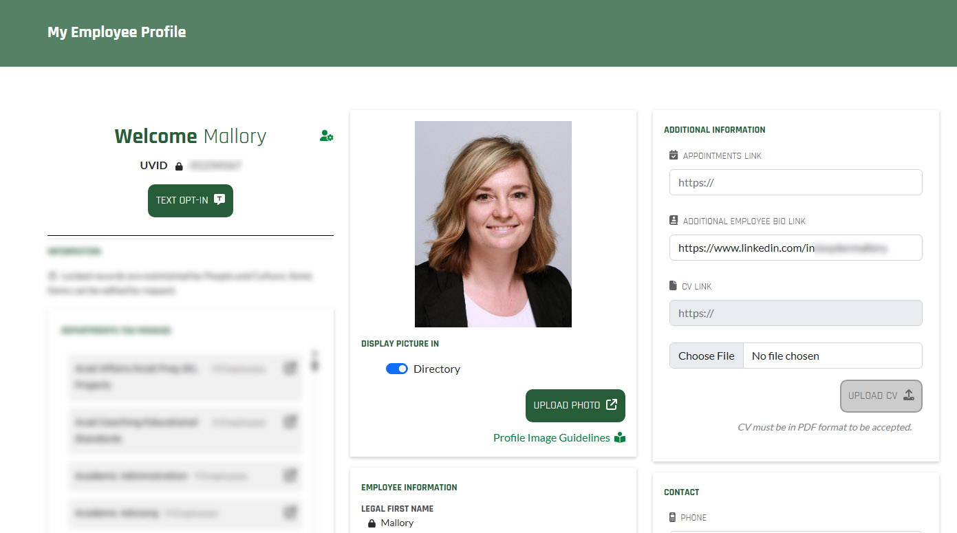 Screenshot employee profile information with fields of data to be edited.