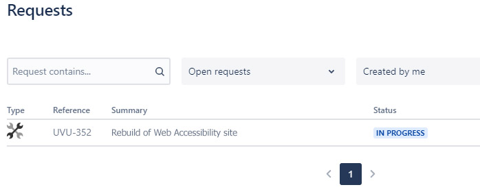 Screen showing open service requests