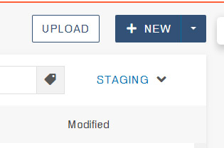 Screen capture showing "New" icon for creating new content in Omni CMS