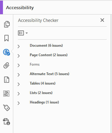 Accessibility check results