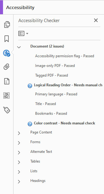 Accessibility check warnings