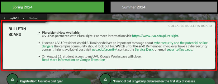 Annoucements on new myUVU