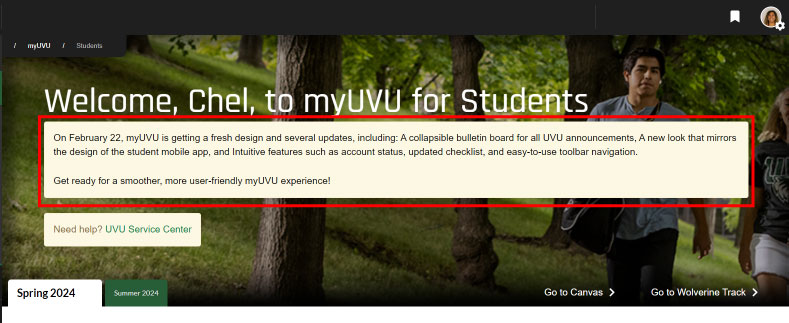 Annoucements on previous myUVU