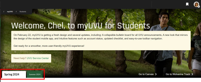 semester select on previous myUVU