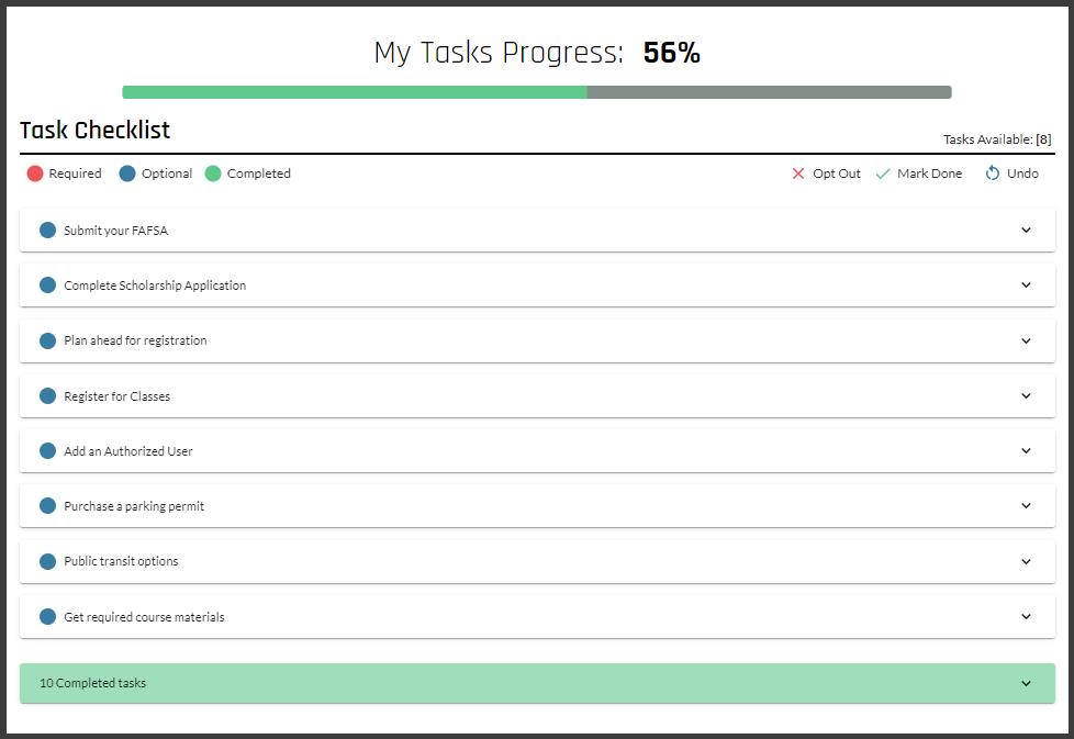 Task list on new myUVU