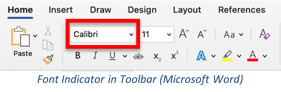 Font Indicator in Toolbar of Microsoft Word