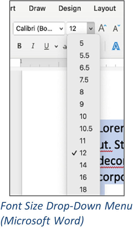 Font Size Drop-Down menu in Microsoft Word