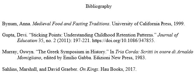 Example of Bibliography formatting as described in the bulleted list