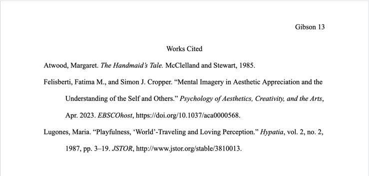 Works Cited example as described in the "Works Cited Page (Chapter 5)" section