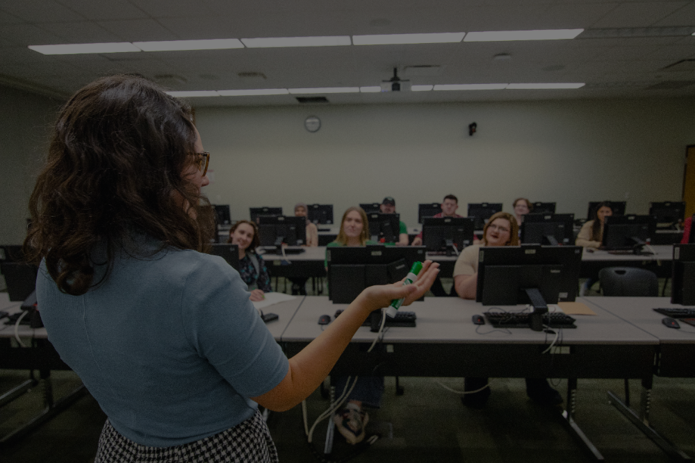 Image of a professor teaching a class full of students